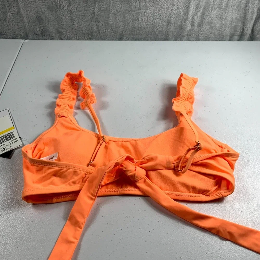 Salt & Cove Bikini Top Womens Medium Peach Ruffle Strap Tie Back Beach Swimwear‎